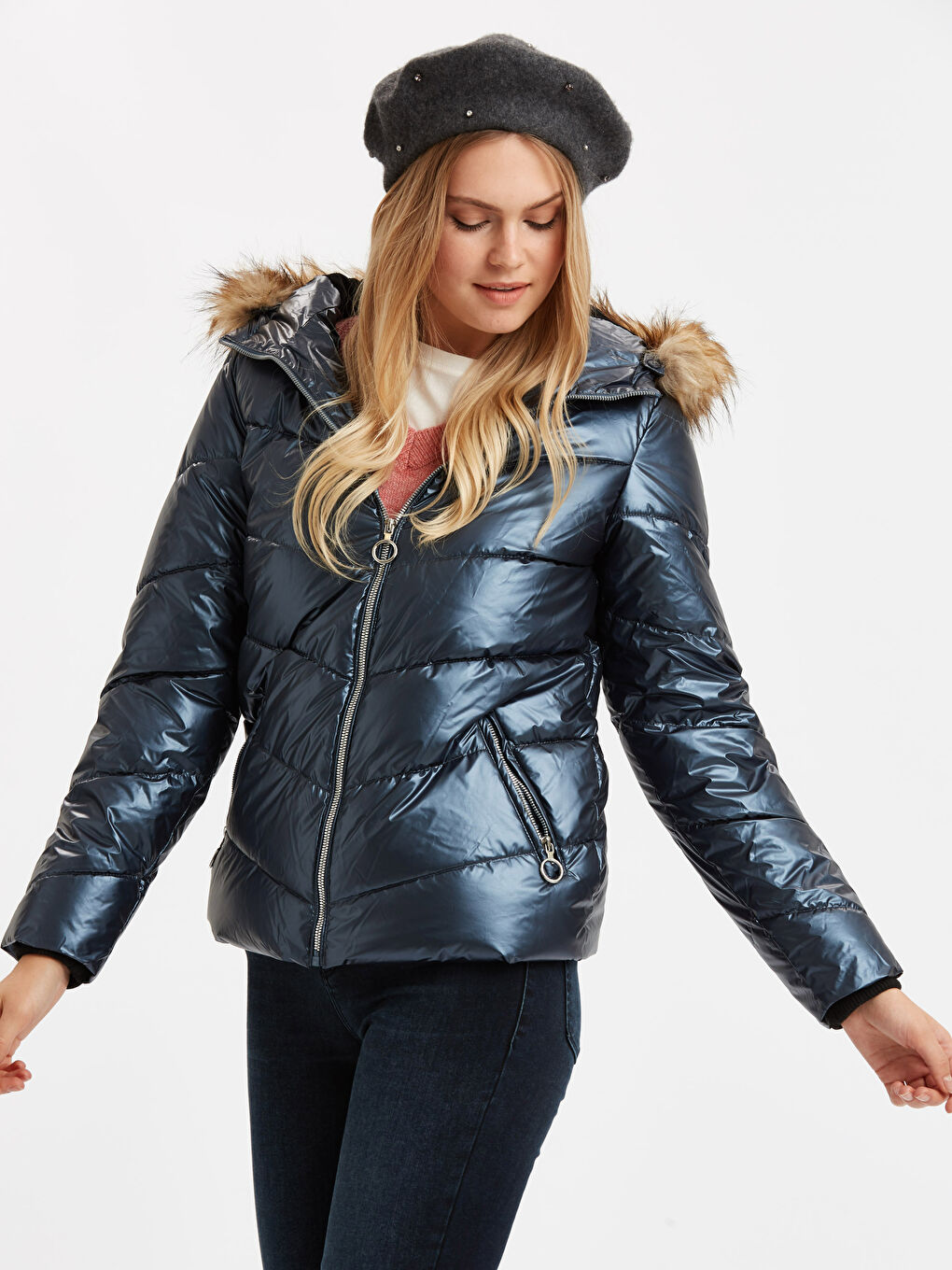 Lacivert Gece Laciverdi Şişme Mont