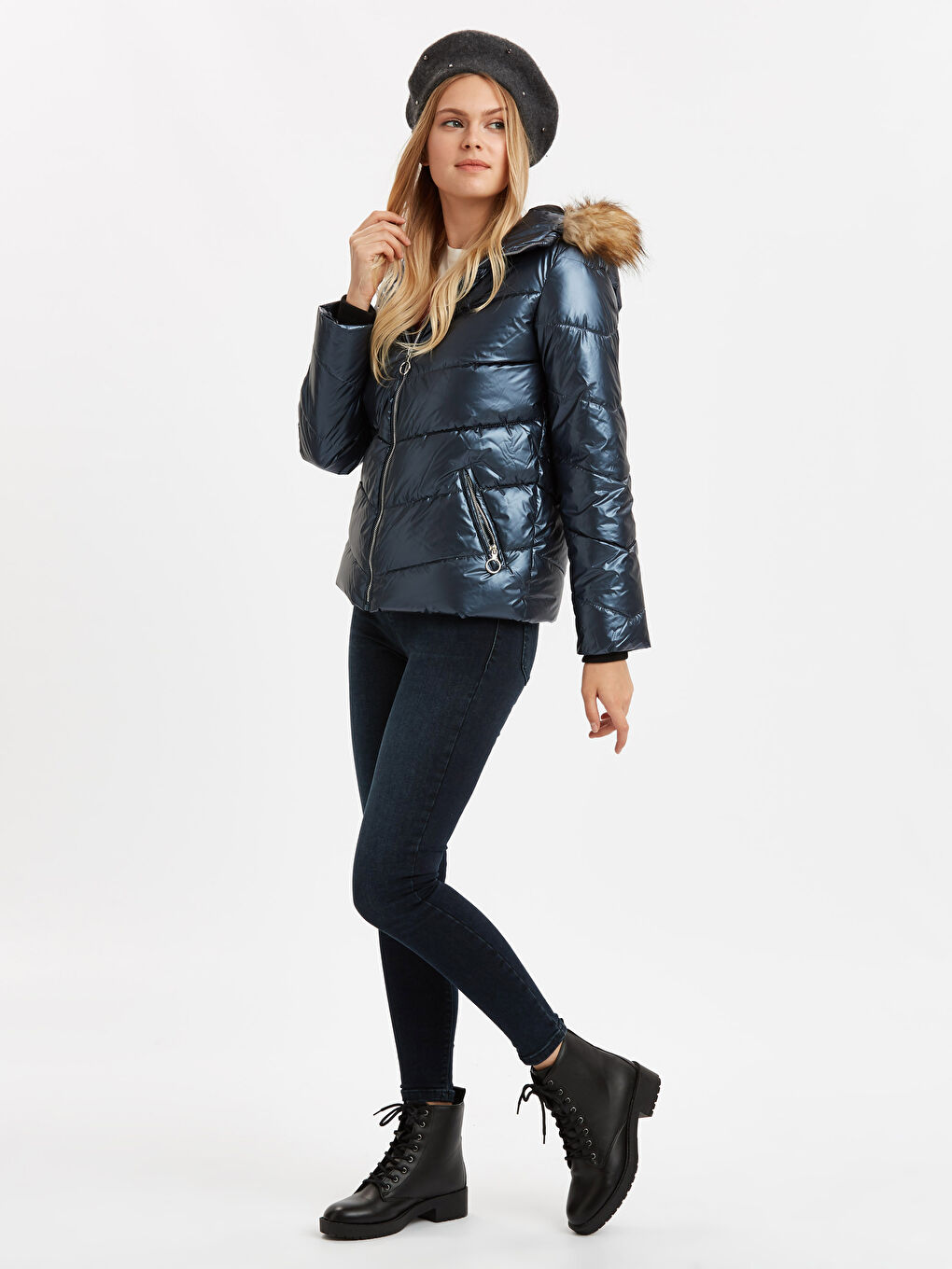 Lacivert Gece Laciverdi Şişme Mont-3