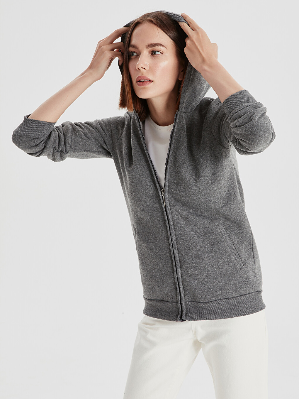 Sweat Zippé Gris Femme