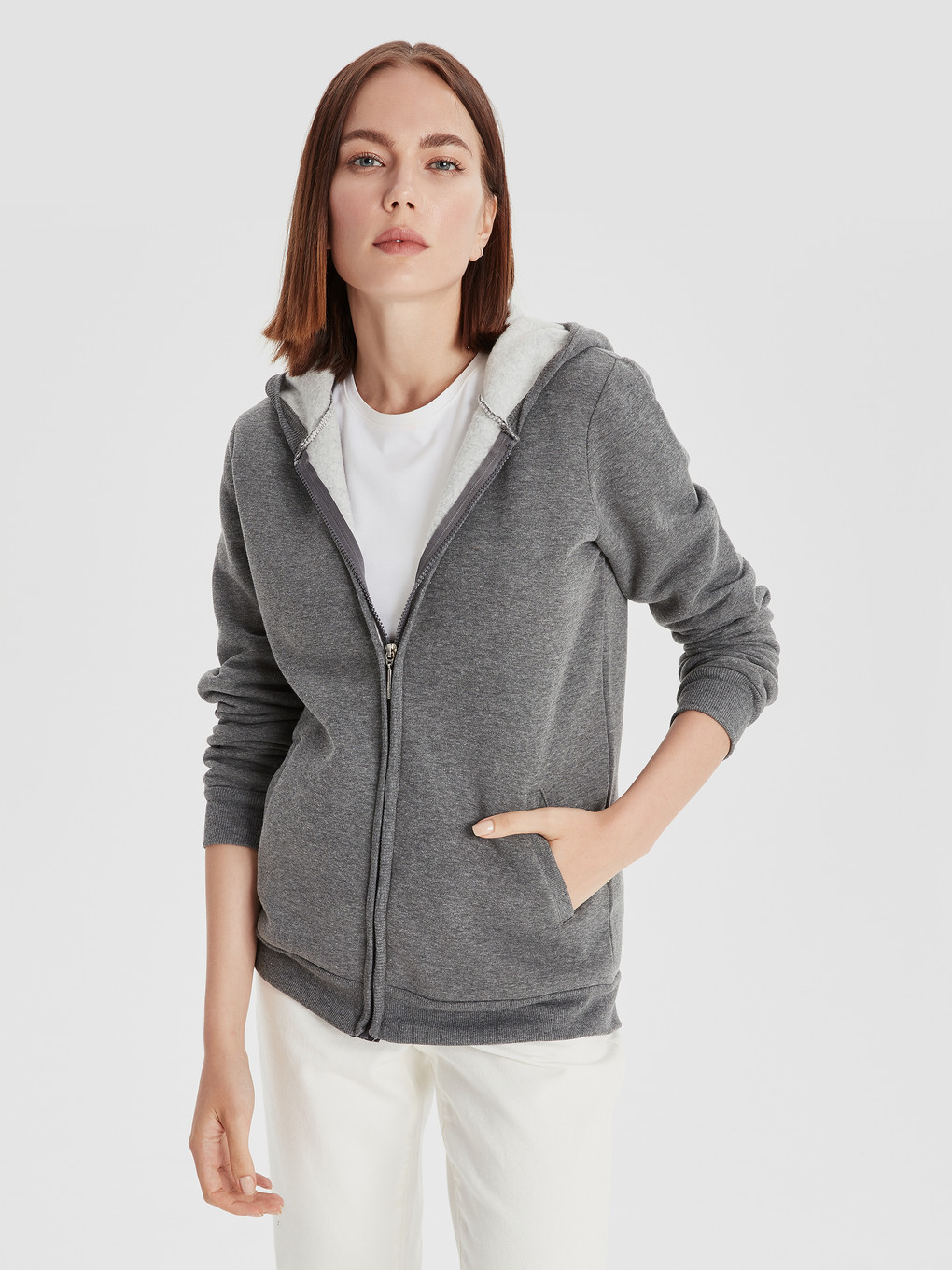 Sweat Zippé Gris Femme-1