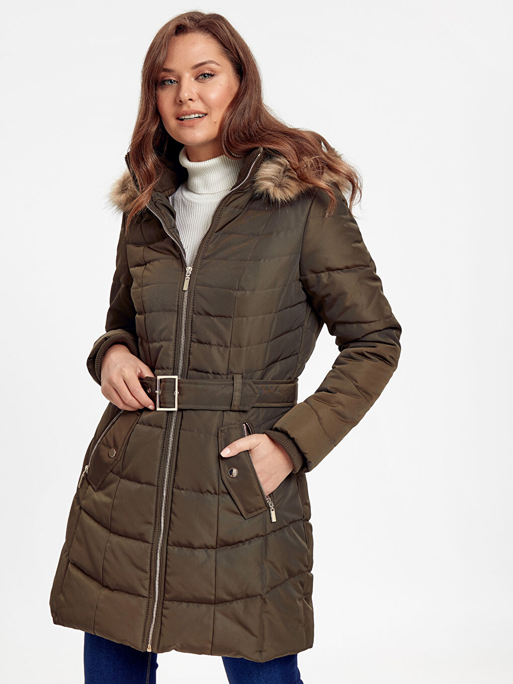 Woman KHAKI Puffer Coat