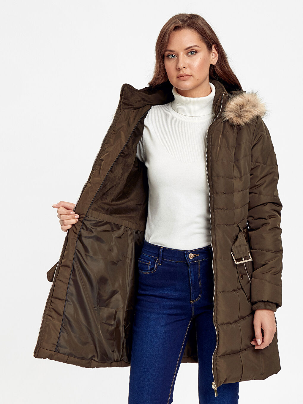 Woman KHAKI Puffer Coat-1