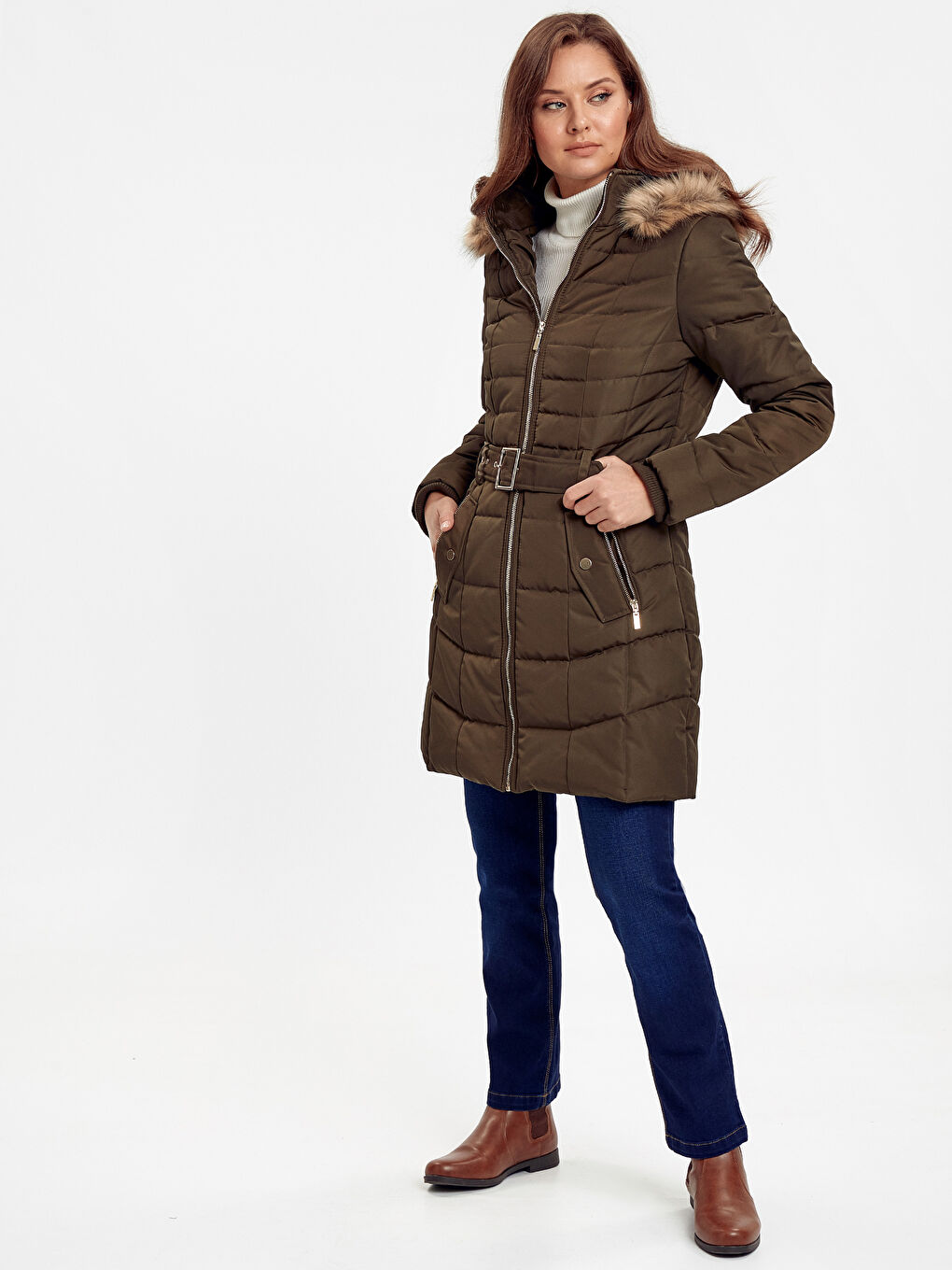 Woman KHAKI Puffer Coat-3