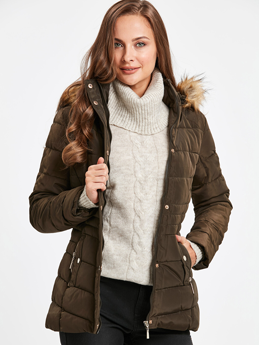 Woman Khaki Puffer Coat