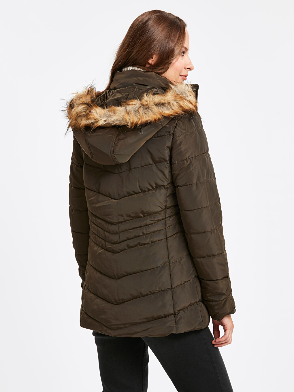 Woman Khaki Puffer Coat-1