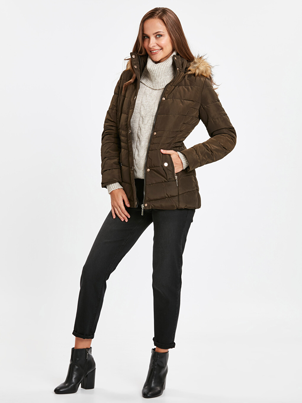 Woman Khaki Puffer Coat-2