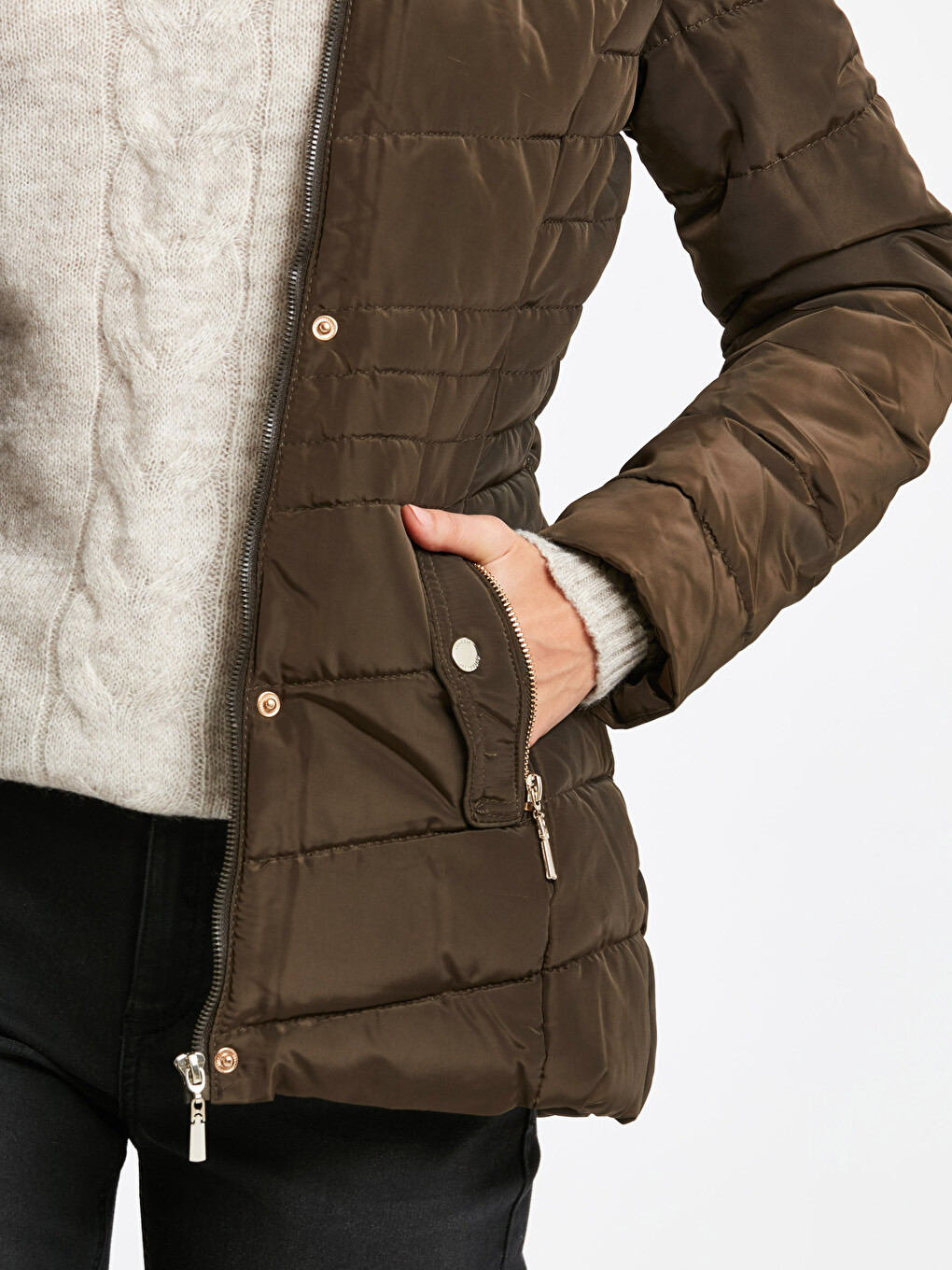 Woman Khaki Puffer Coat-3