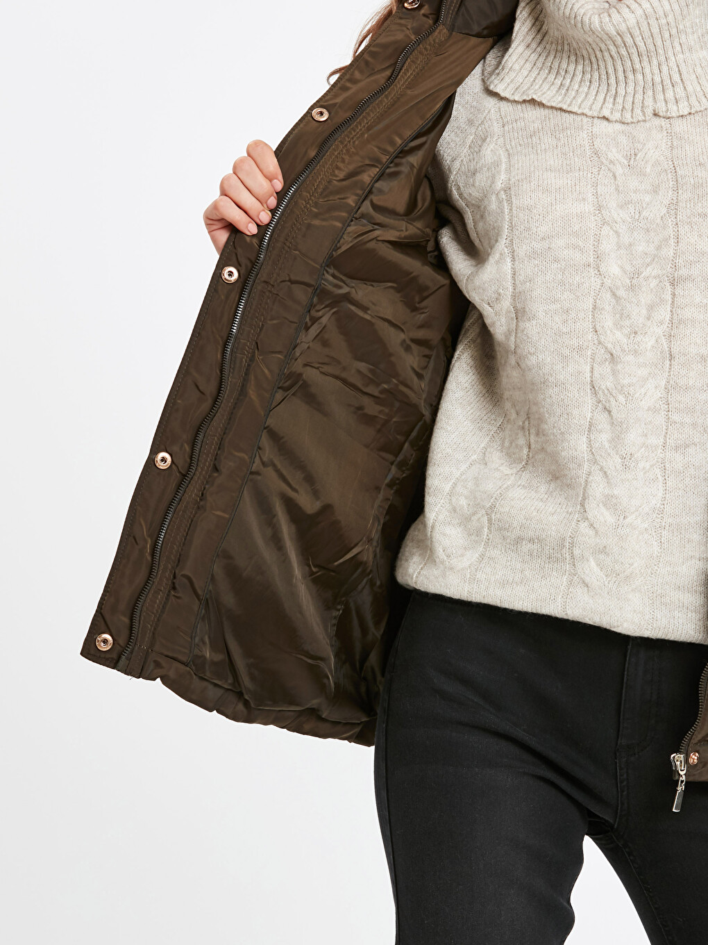 Woman Khaki Puffer Coat-4