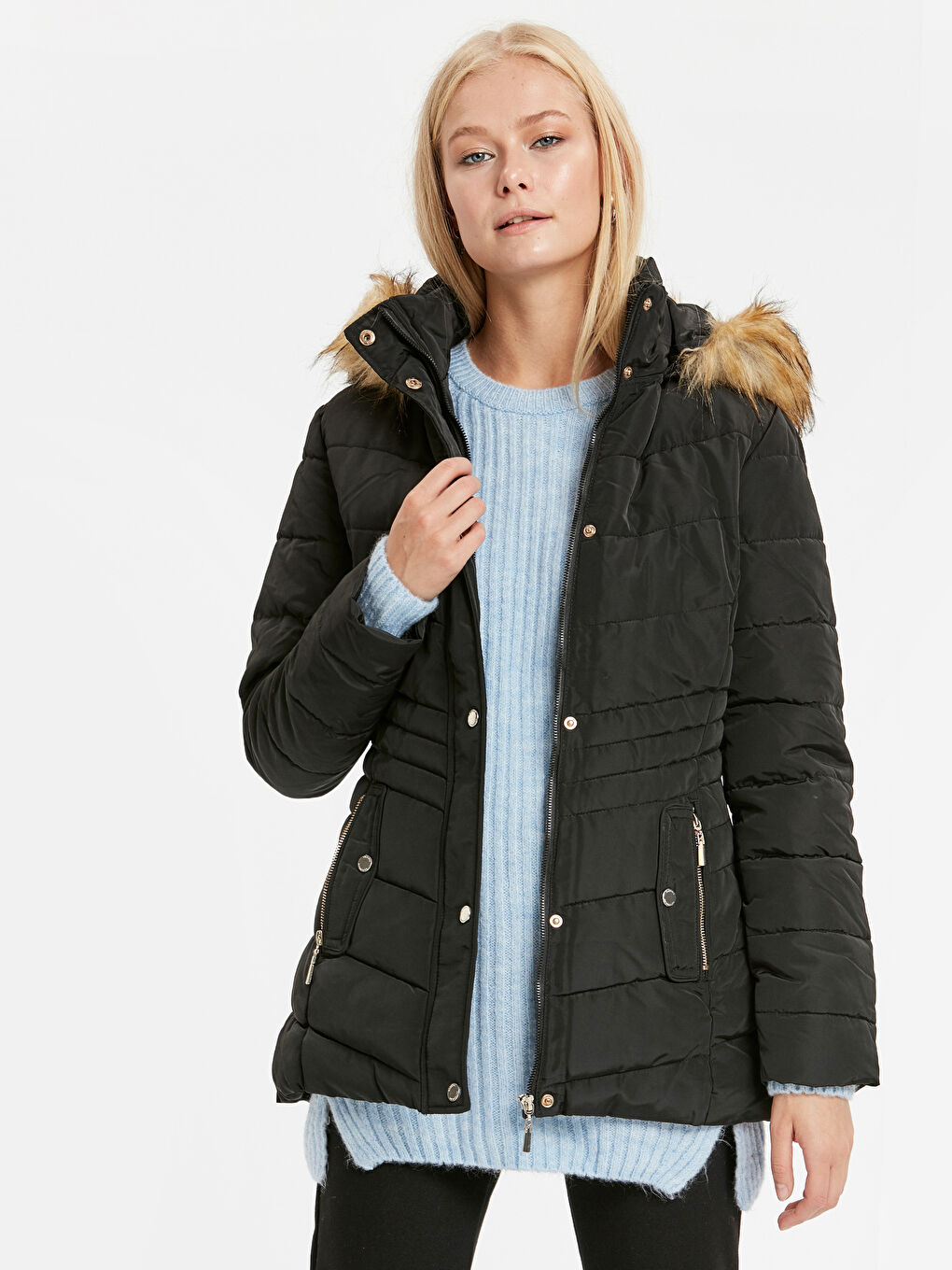 Женщины Черный Пуховое пальто