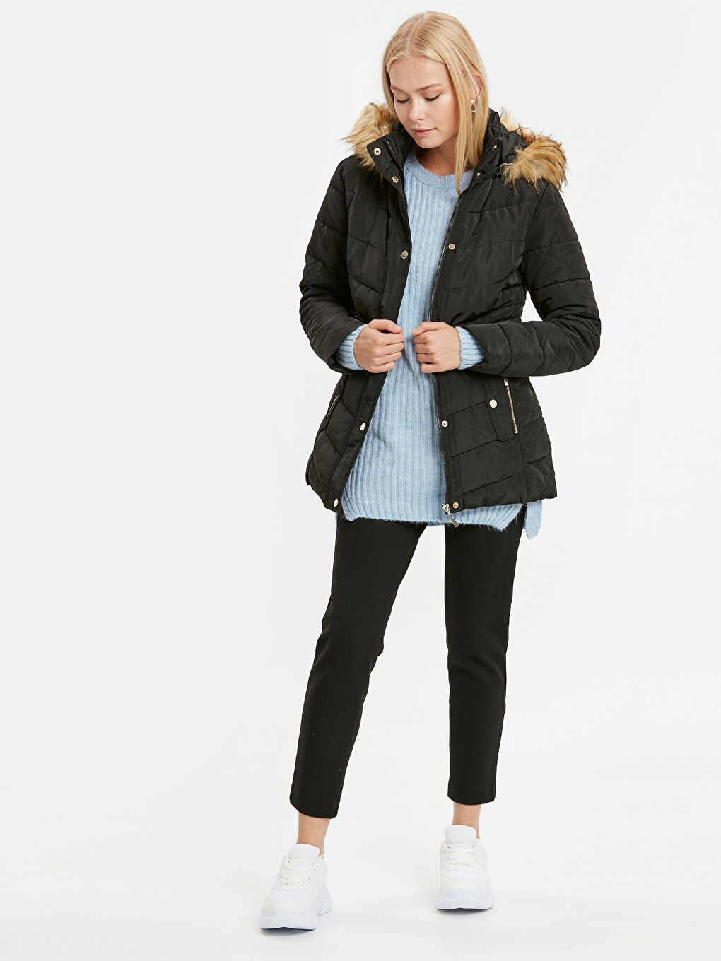 Женщины Черный Пуховое пальто-4