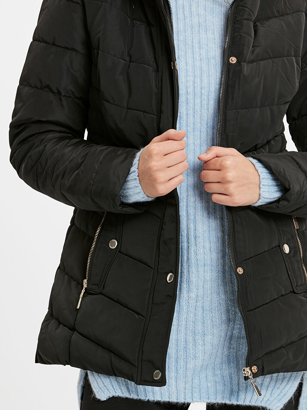 Женщины Черный Пуховое пальто-5