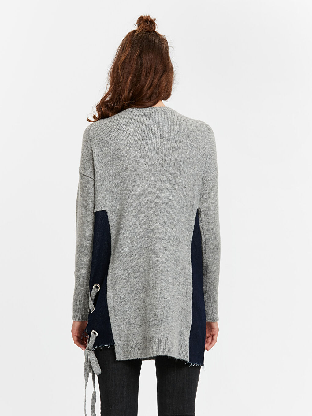 Pembe Bisiklet Yaka Kuş Gözü Detaylı Kadın Triko Tunik-1