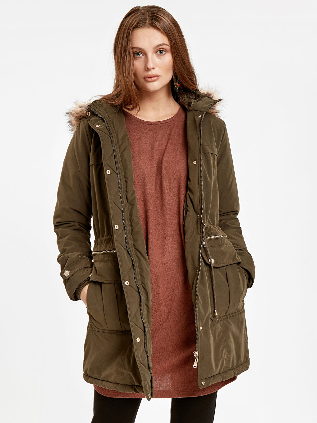 LCWAIKIKI Classic Frau KHAKI Parka-Mantel -8W4262Z8-ASE