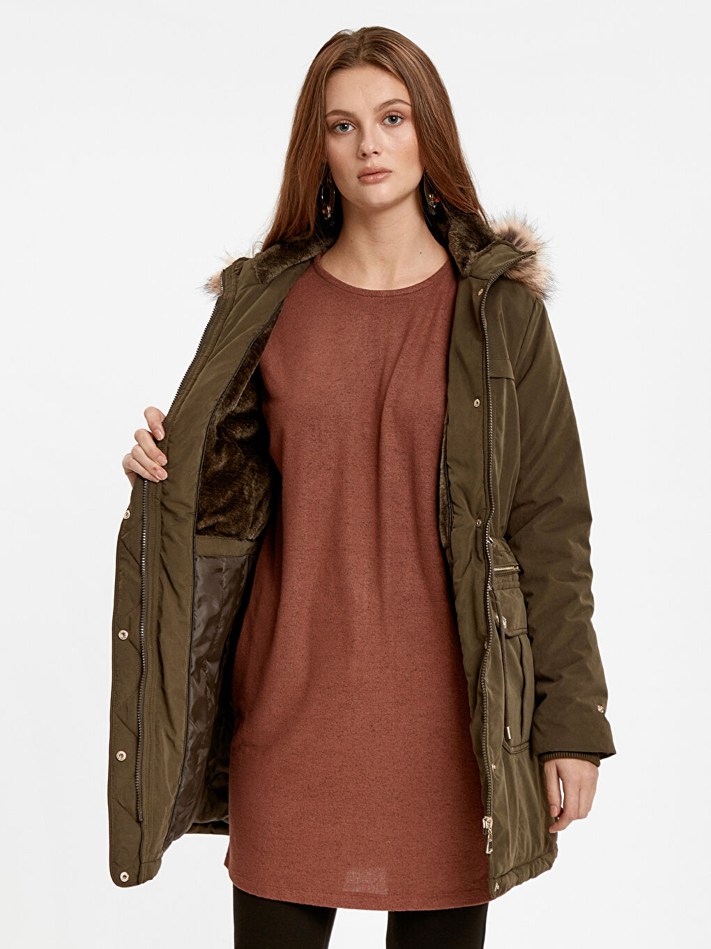 LCWAIKIKI Classic Frau KHAKI Parka-Mantel -8W4262Z8-ASE