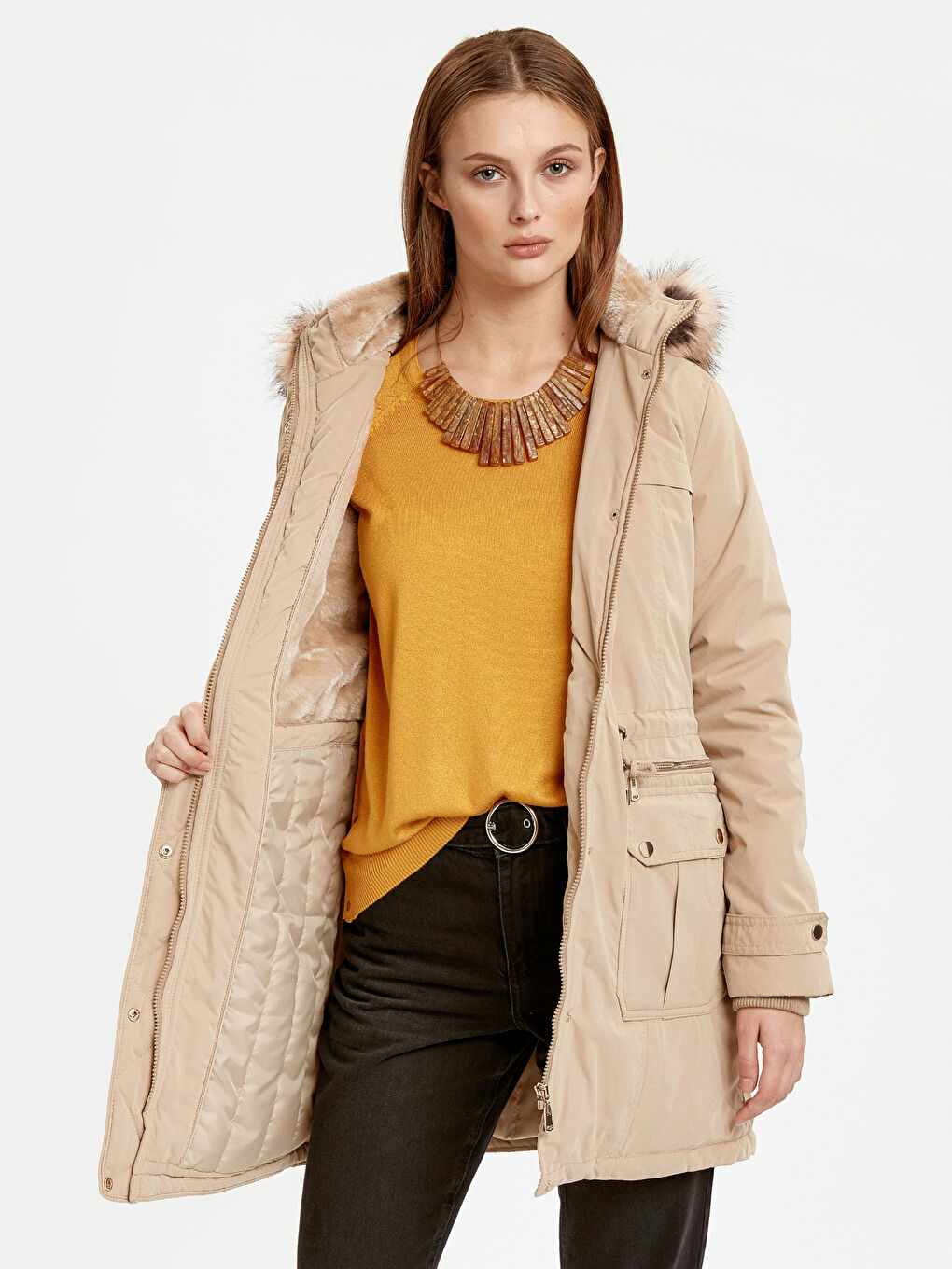 Женщины Коричневый Пальто-1