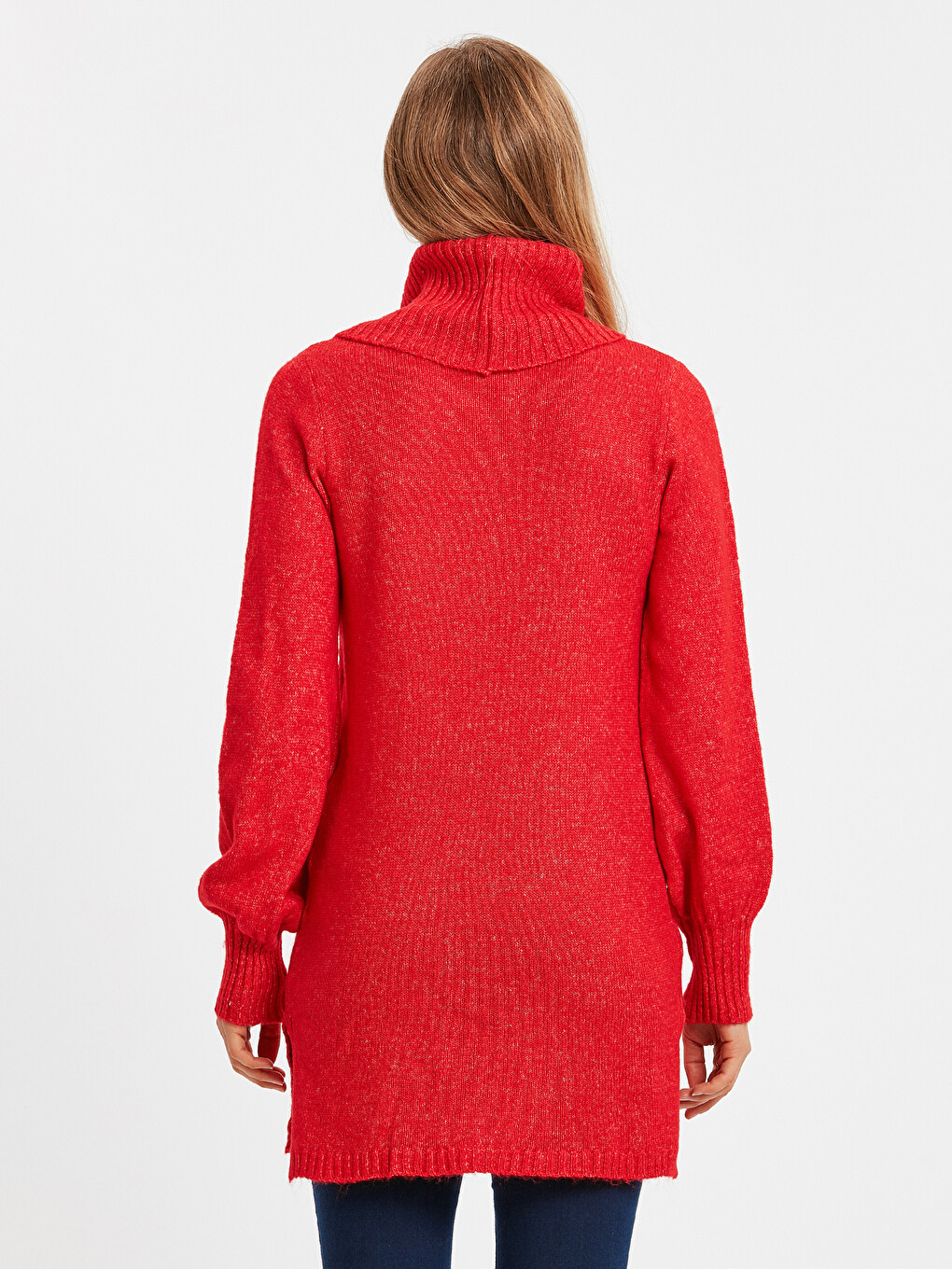 Turtleneck Plain Long Sleeve Women's Knitwear Tunic-1