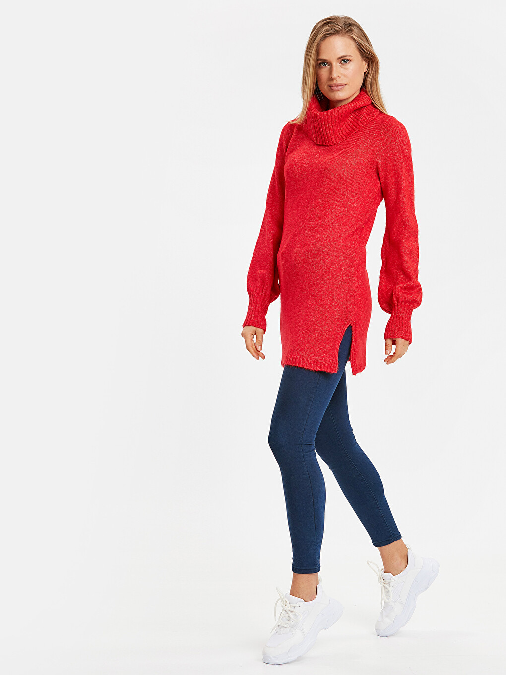 Turtleneck Plain Long Sleeve Women's Knitwear Tunic-2