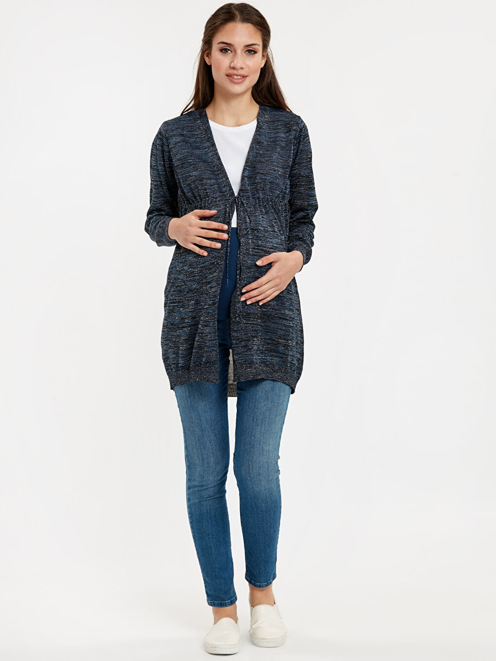 Кардиган Женский С V-Образным Вырезом, Длинными Рукавами И Рюшами-2