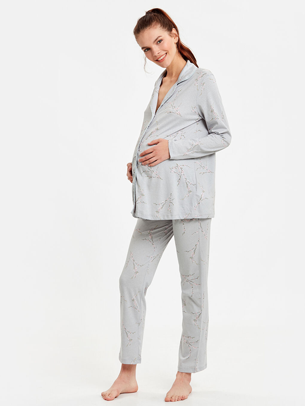 Gri Baskılı Pijama Takım