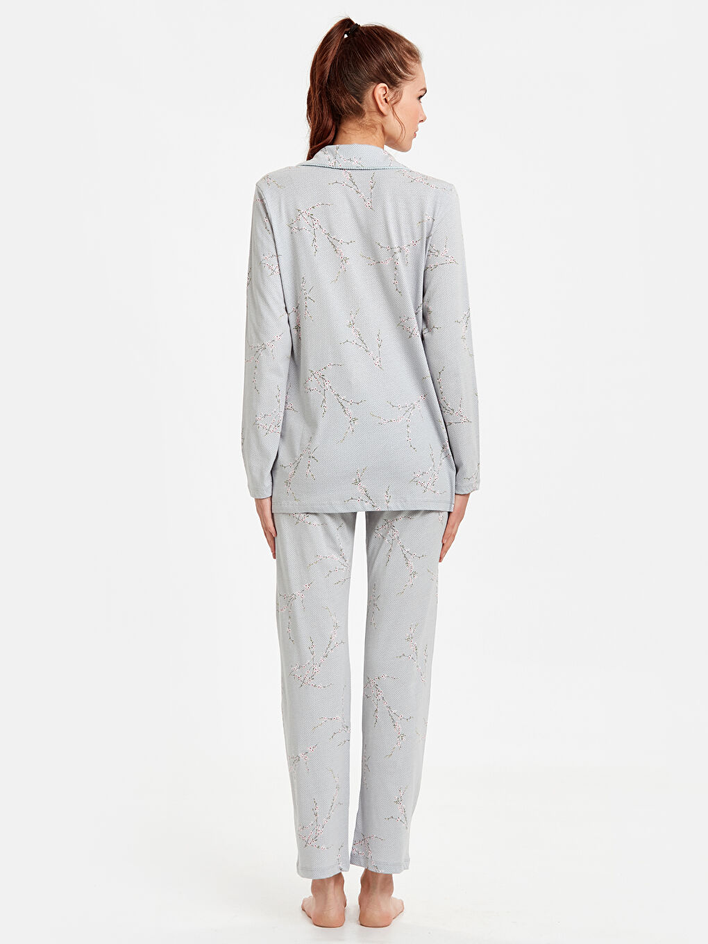 Gri Baskılı Pijama Takım-1