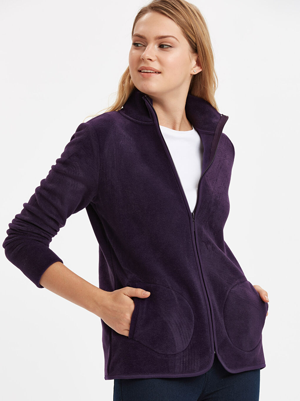 سويت شيرت بسحاب بنفسجى نساء