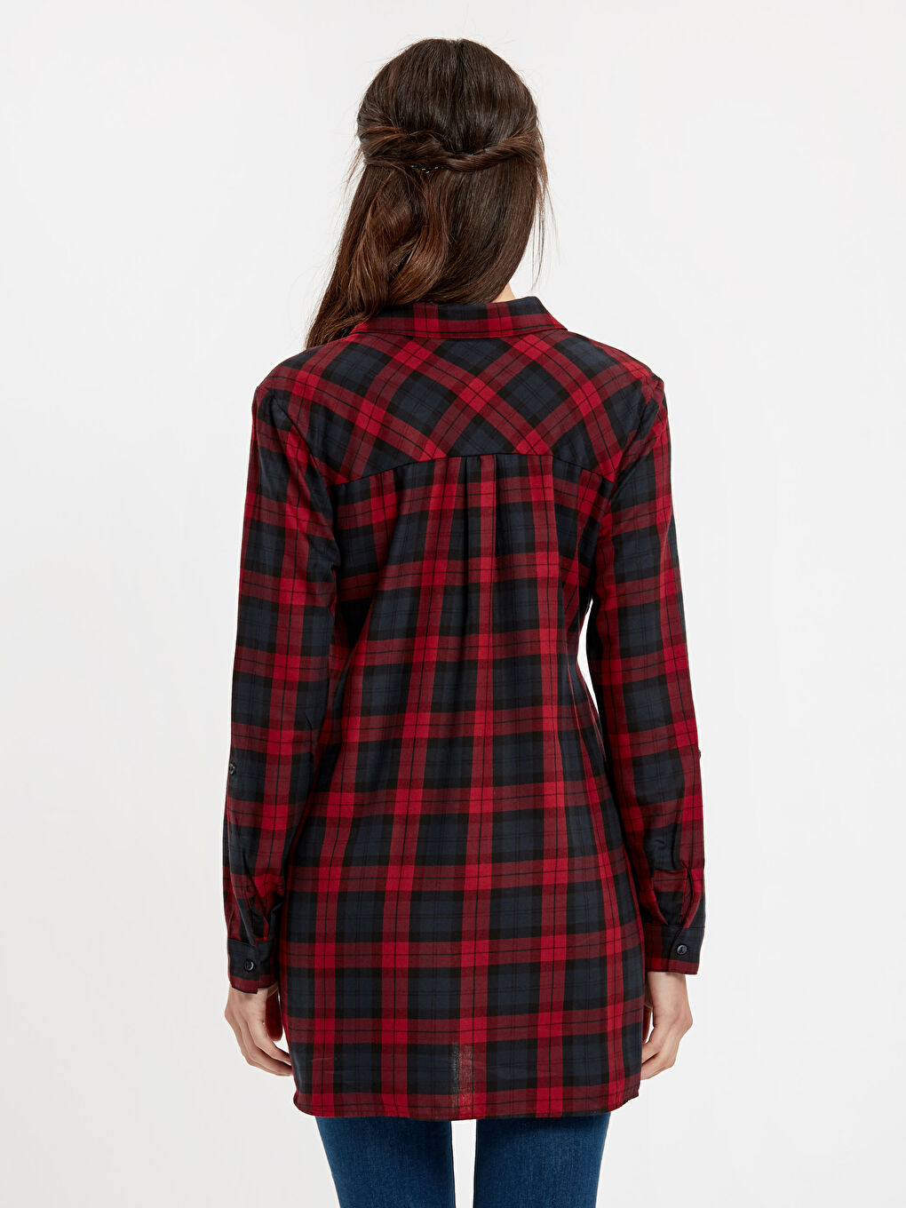 Kırmızı Uzun Kollu Kadın Gömlek Tunik-1