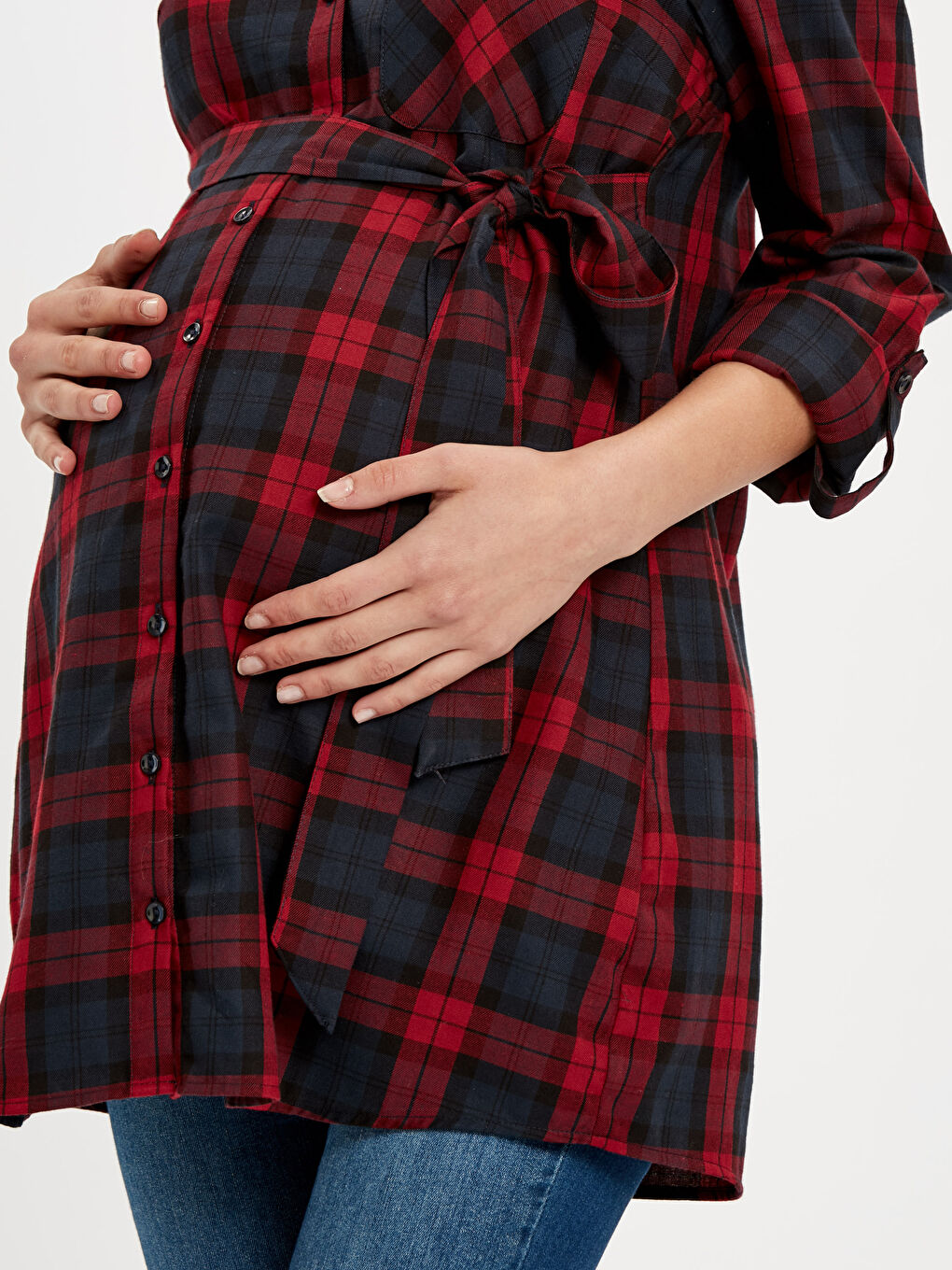 Kırmızı Uzun Kollu Kadın Gömlek Tunik-3