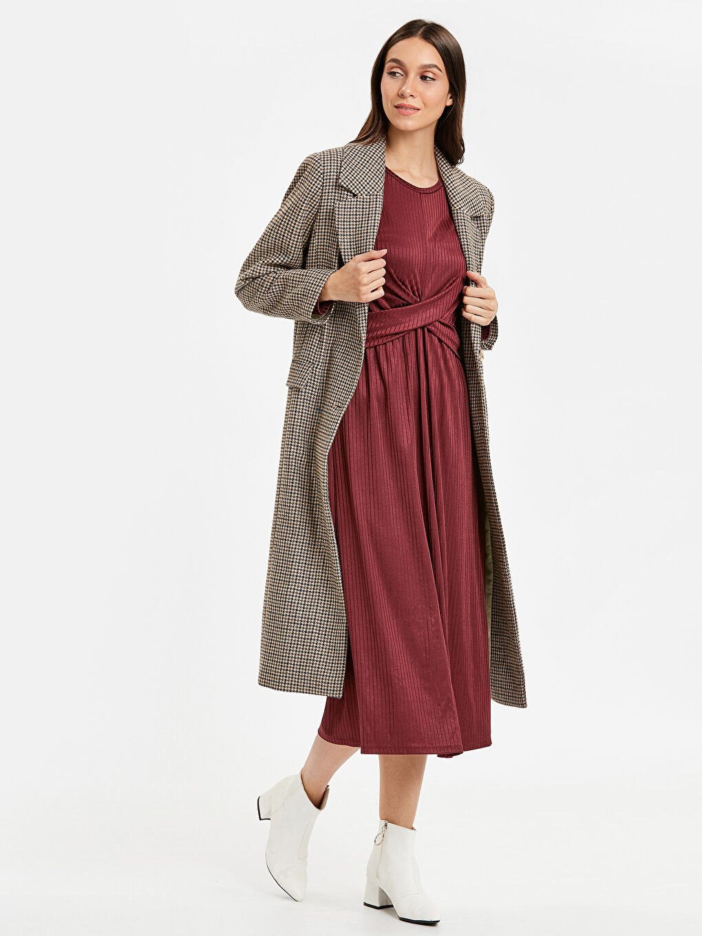 Kahverengi Rahat Kalıp Kadın Kaban-1