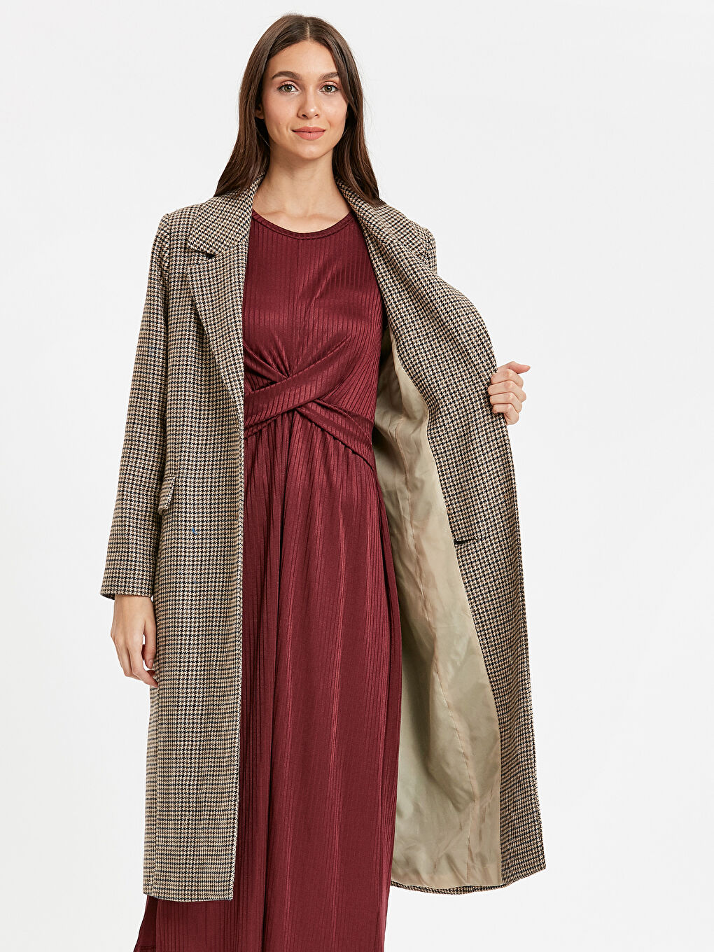 Kahverengi Rahat Kalıp Kadın Kaban-2