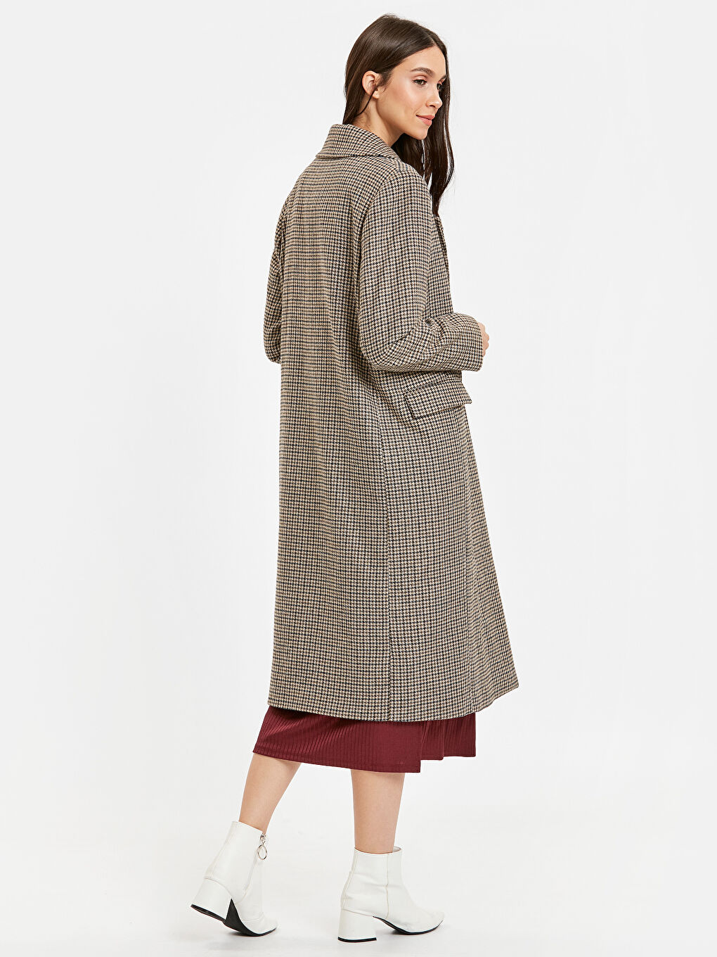 Kahverengi Rahat Kalıp Kadın Kaban-3