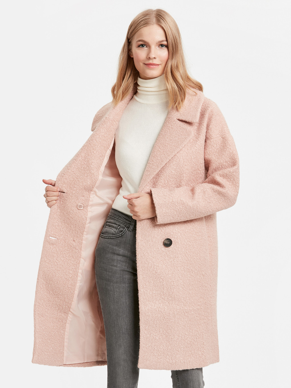 Toz Pembe Kaşe Kaban-1