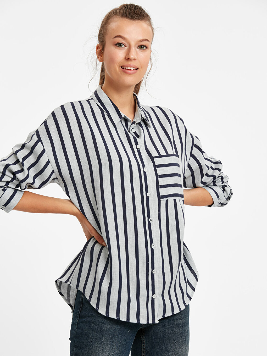 Shirt Collar Standard Fit Long Sleeve Gabardine Women's Shirt