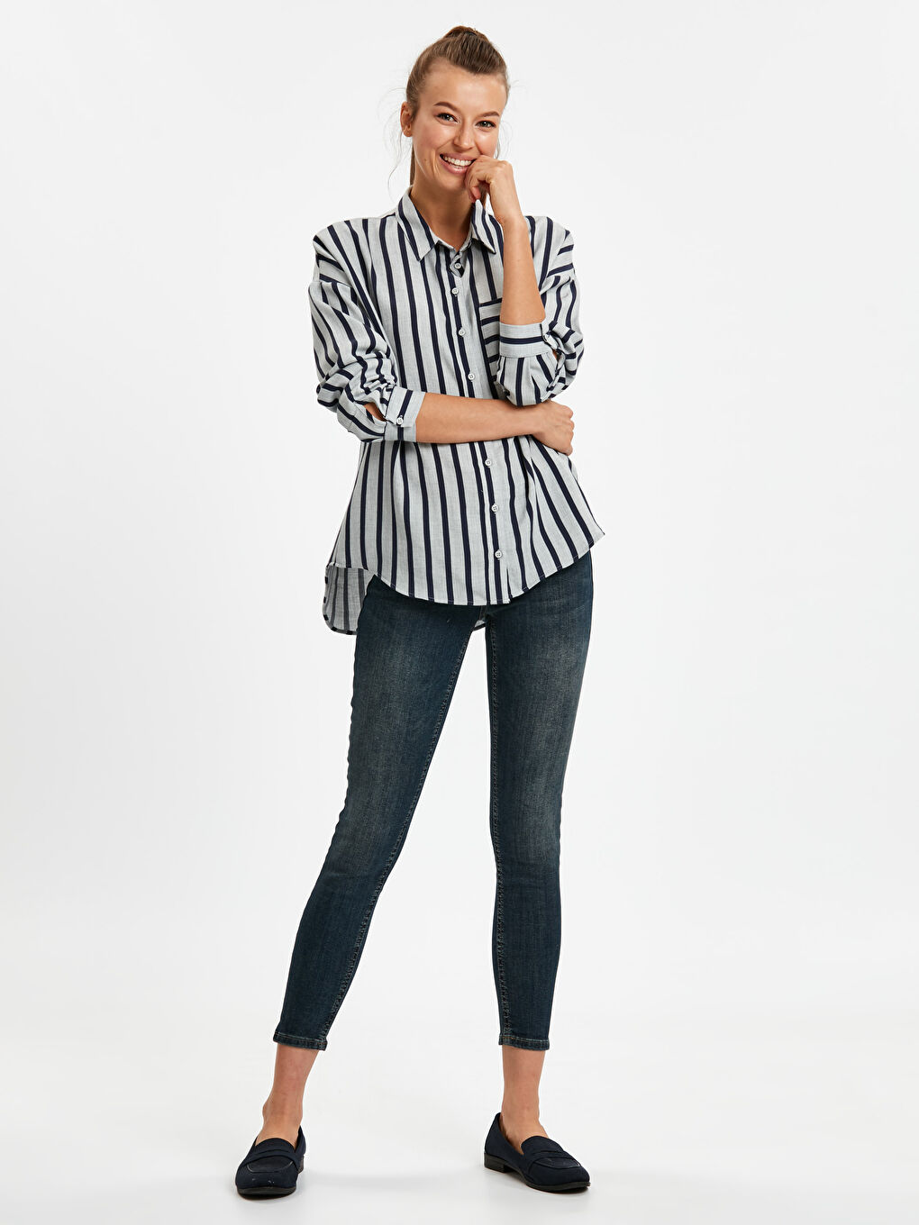 Shirt Collar Standard Fit Long Sleeve Gabardine Women's Shirt-2