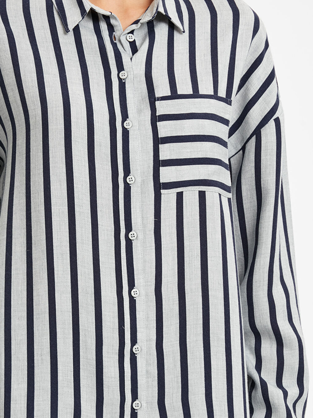 Shirt Collar Standard Fit Long Sleeve Gabardine Women's Shirt-3