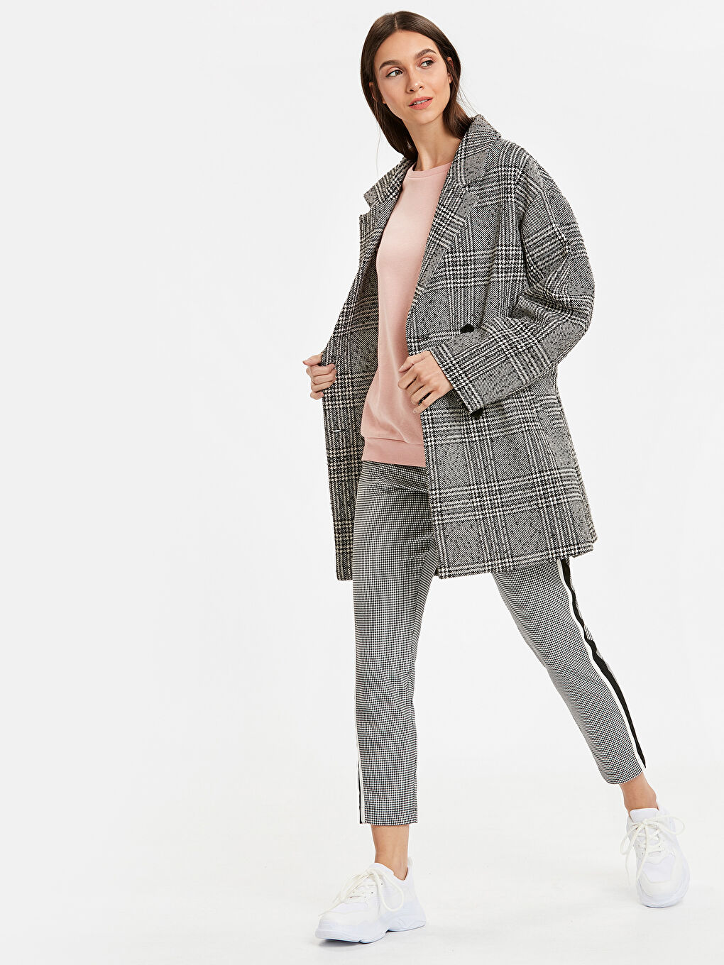 Manteau à Col Veste Femme à Carreaux