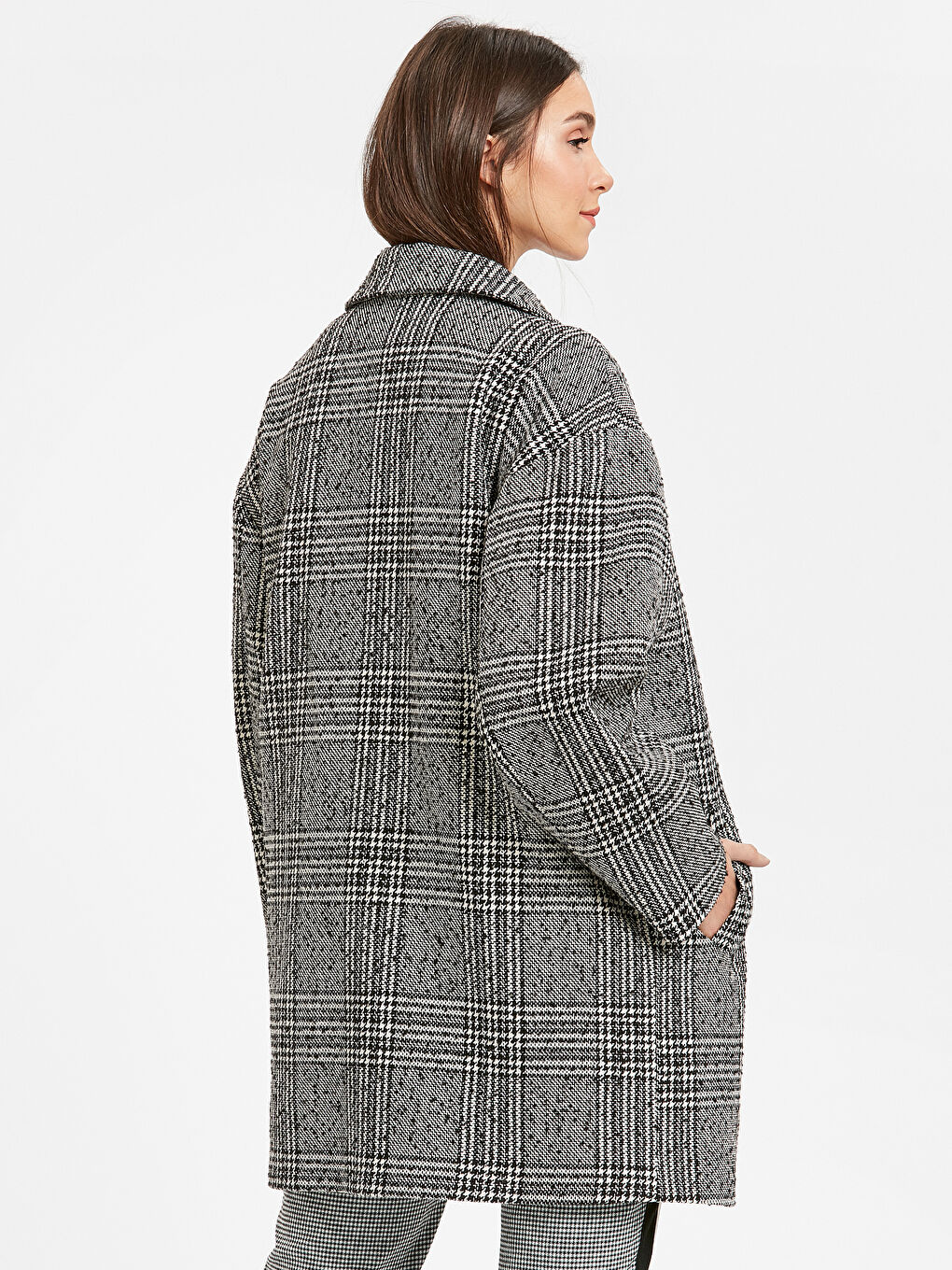 Manteau à Col Veste Femme à Carreaux-2