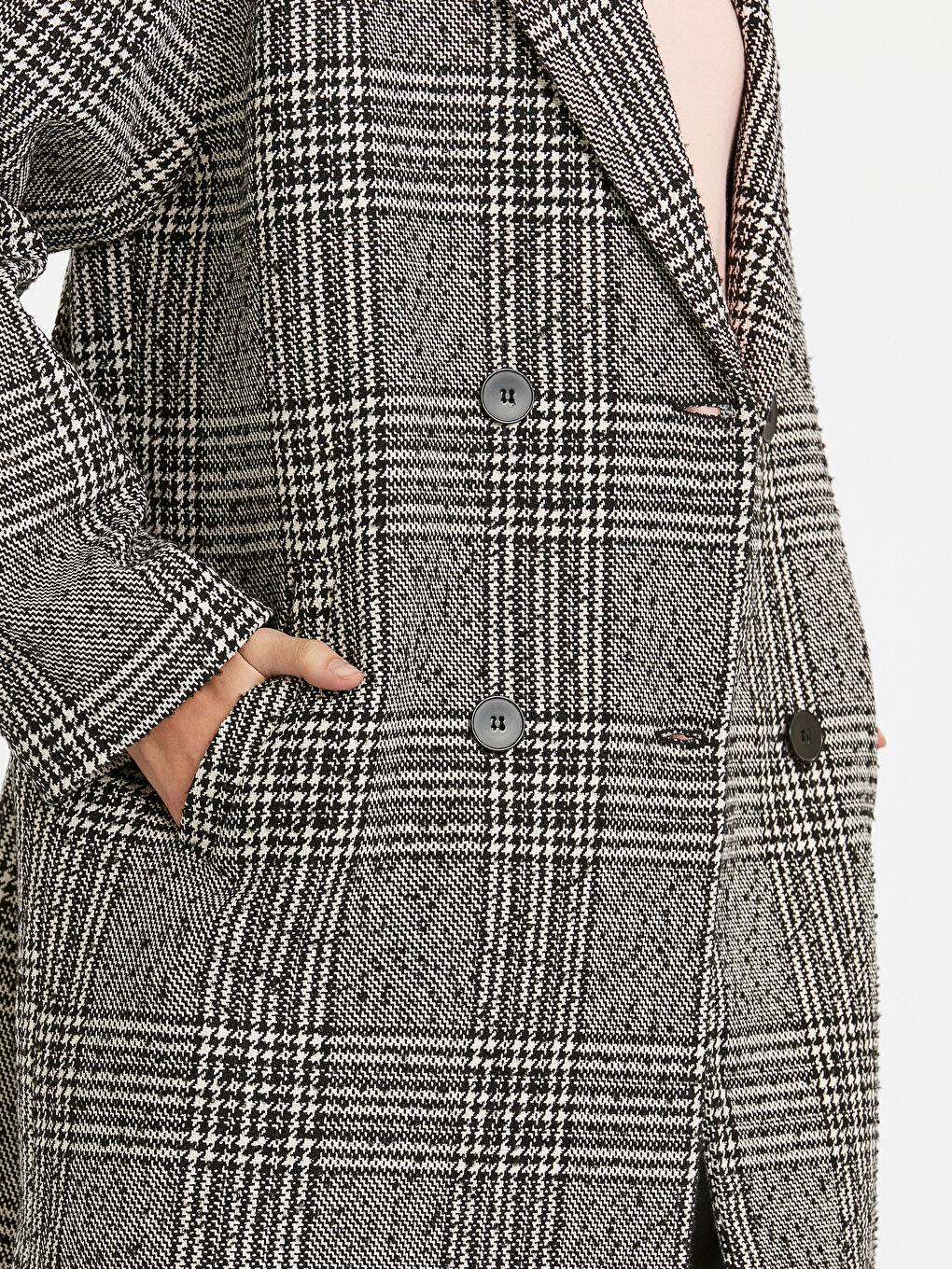 Manteau à Col Veste Femme à Carreaux-3