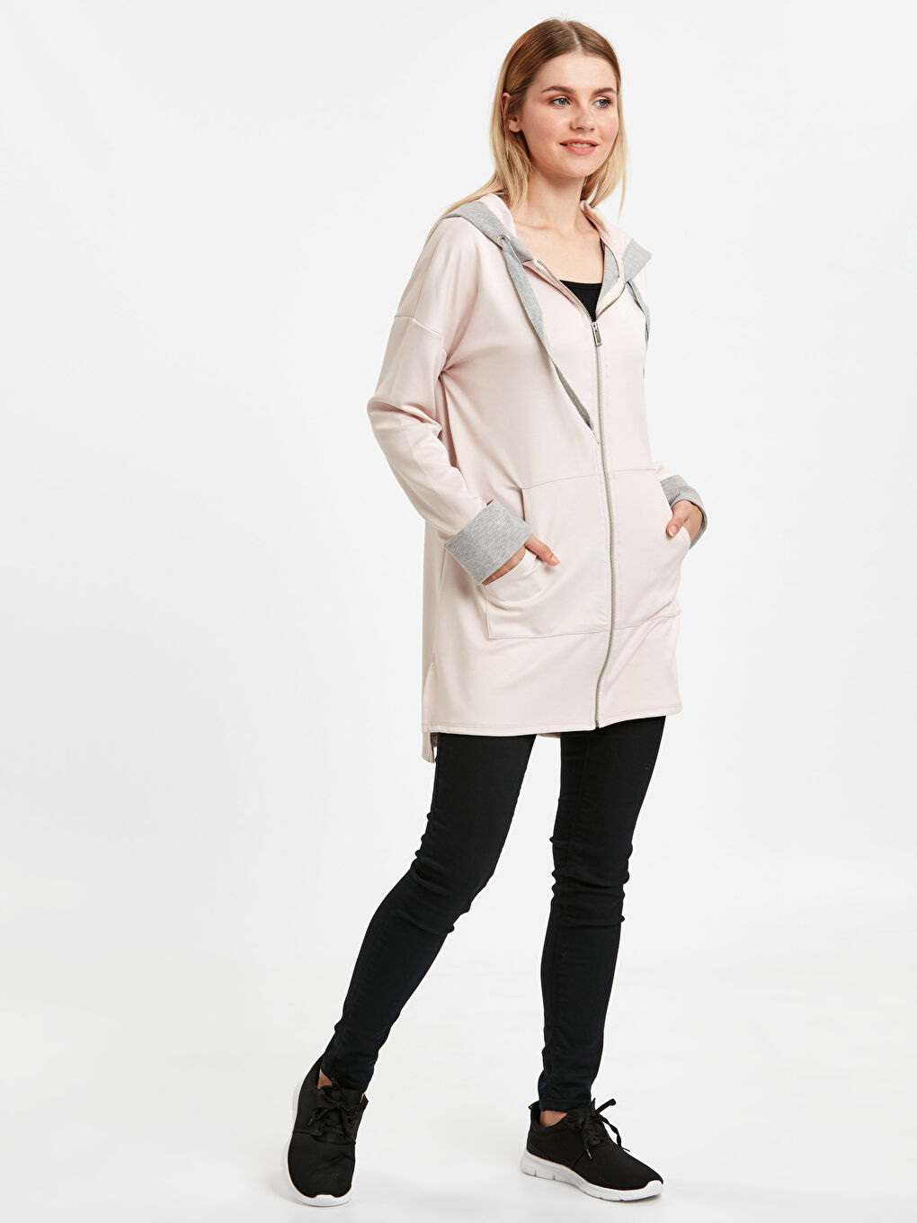 Pembe Fermuarlı Sweatshirt-2