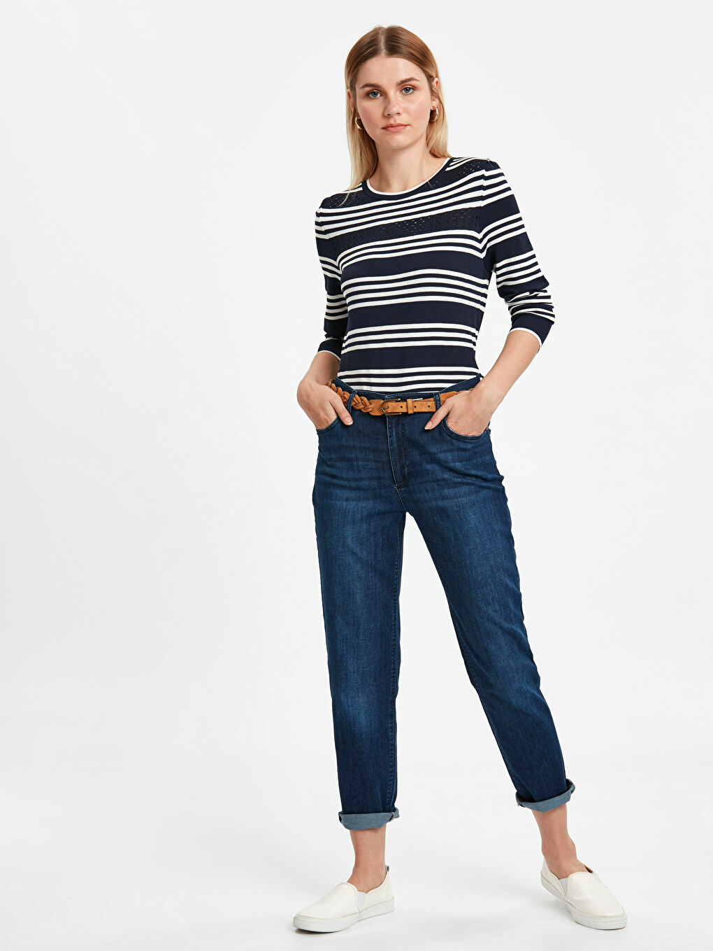 Crew Neck Striped Women's Sweater-2