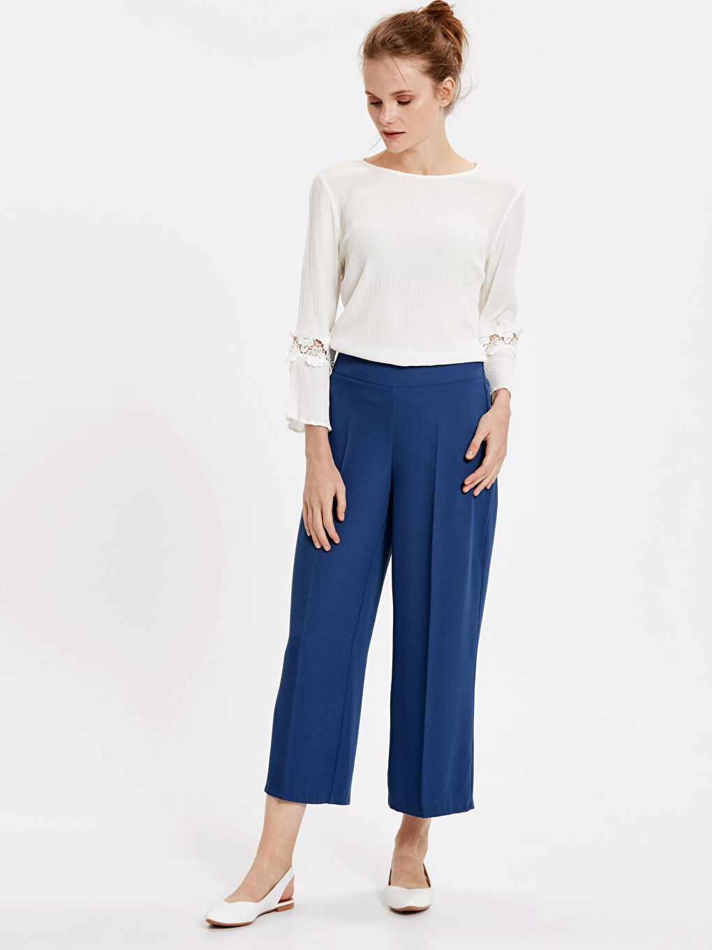 High Waist Ankle Length Crepe Women Trousers