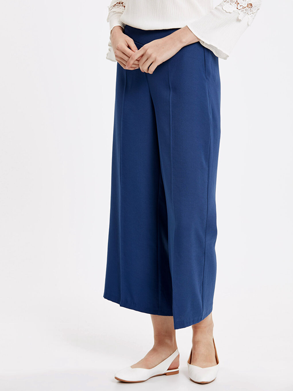High Waist Ankle Length Crepe Women Trousers-1