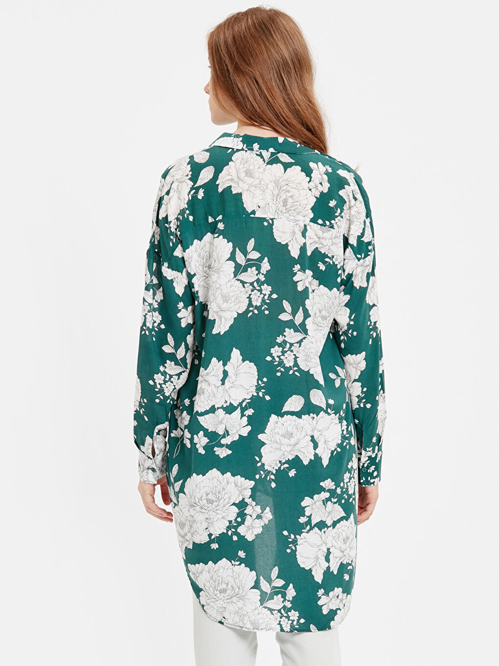 Yeşil Uzun Kollu Kadın Gömlek Tunik-1