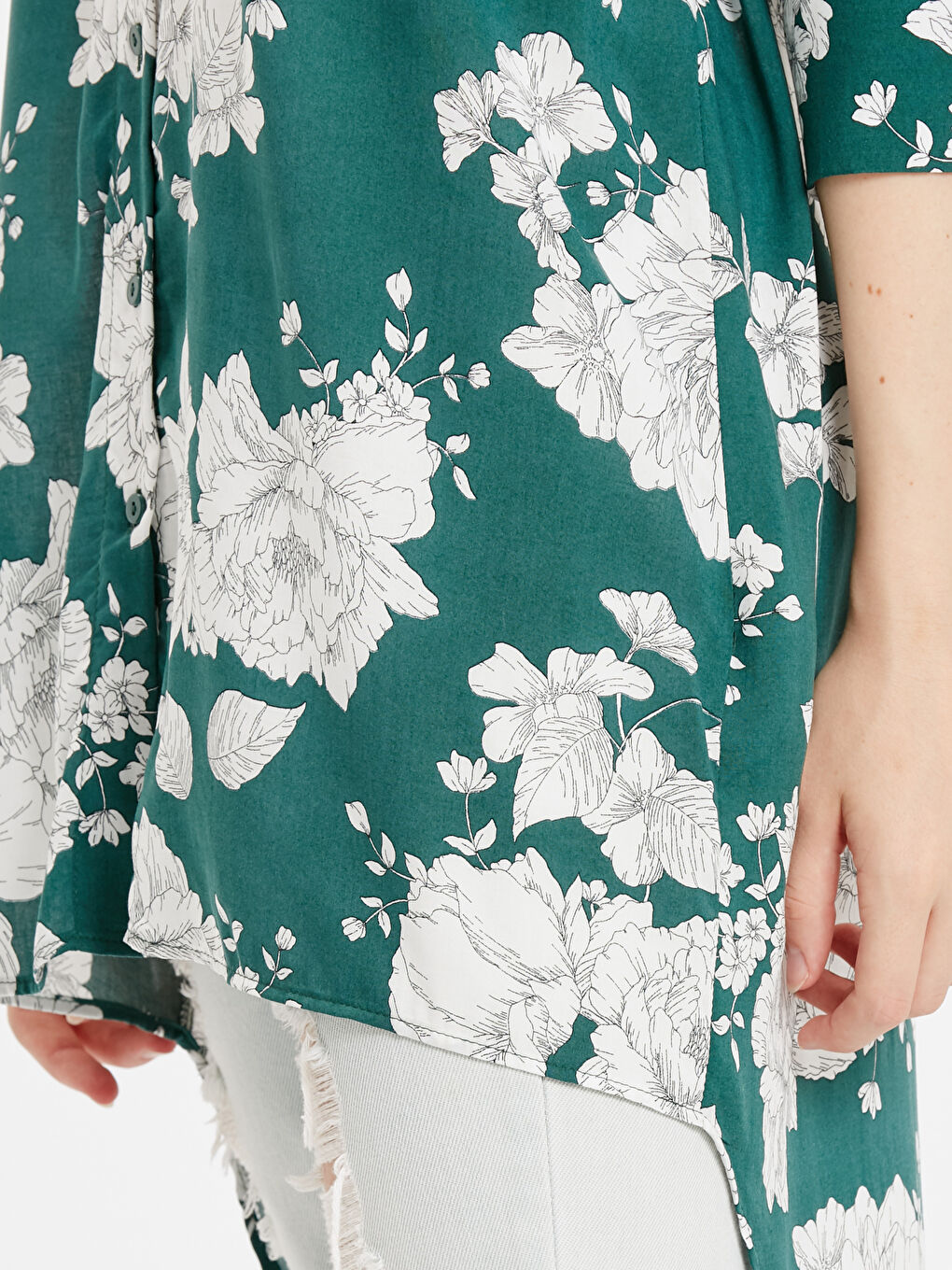 Yeşil Uzun Kollu Kadın Gömlek Tunik-3