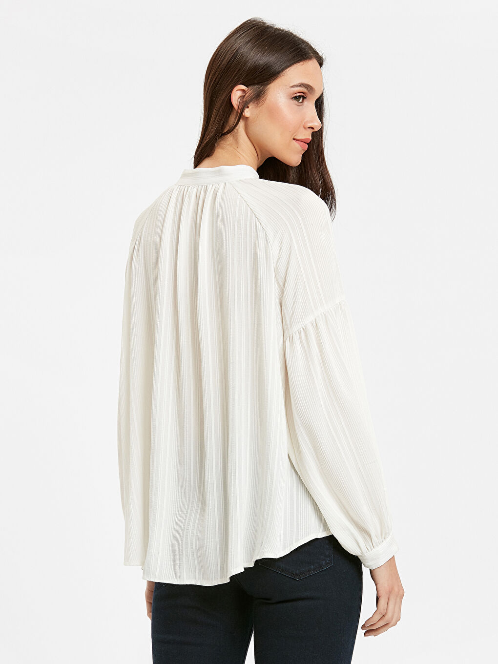 Ekru Balon Kol Armürlü Gömlek-1