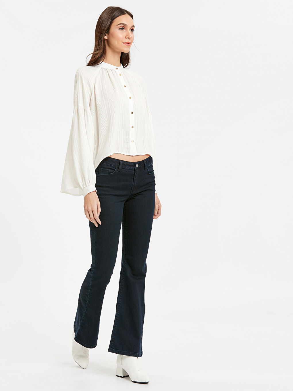 Ekru Balon Kol Armürlü Gömlek-2