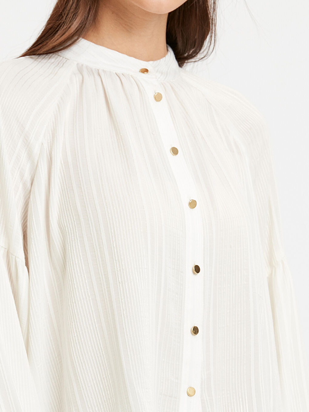 Ekru Balon Kol Armürlü Gömlek-3