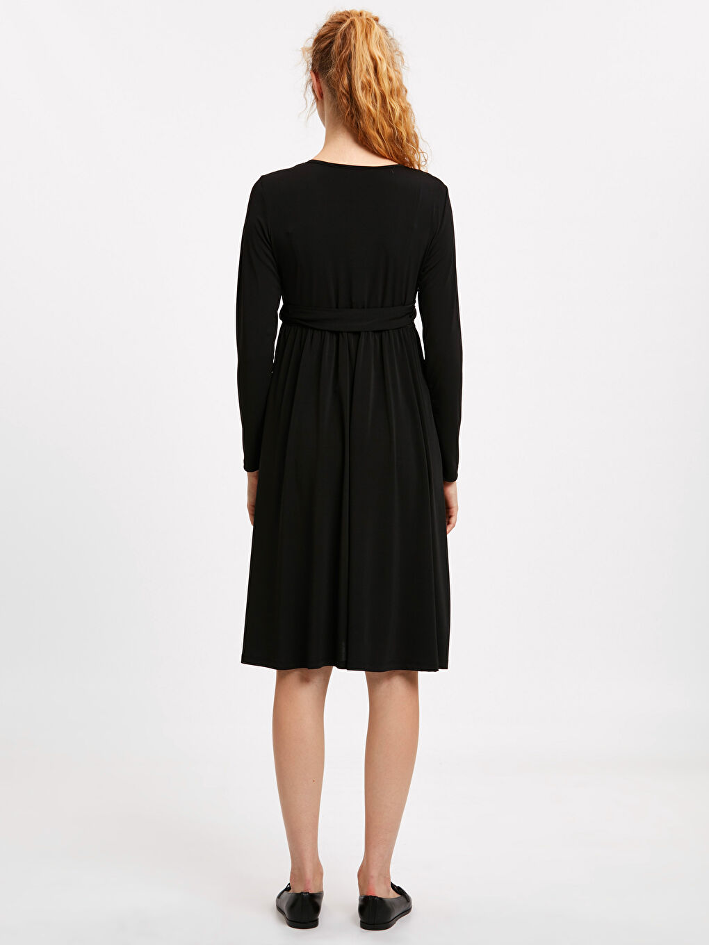 Siyah V Yaka Kadın Elbise-1