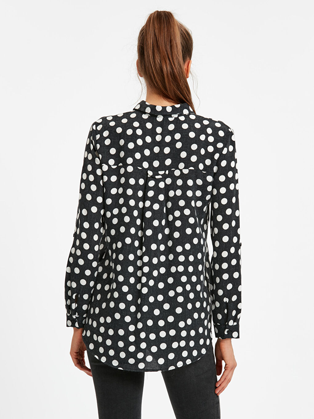 Siyah Gömlek Yaka Standart Fit Uzun Kollu Gabardin Kadın Gömlek-1