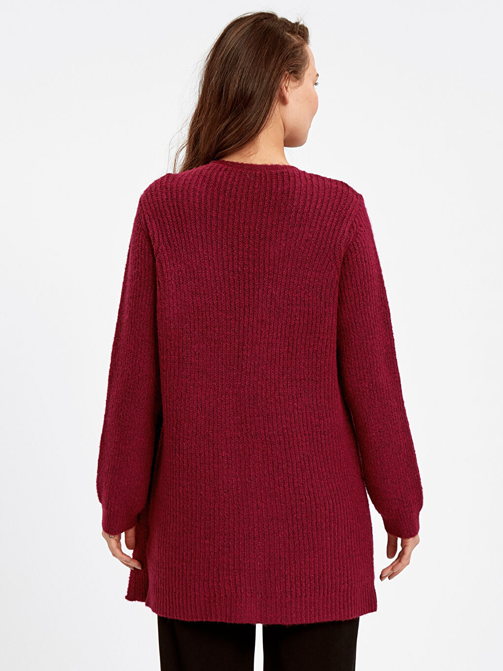 Fuşya V Yaka Standart Fit Kadın Hırka-1