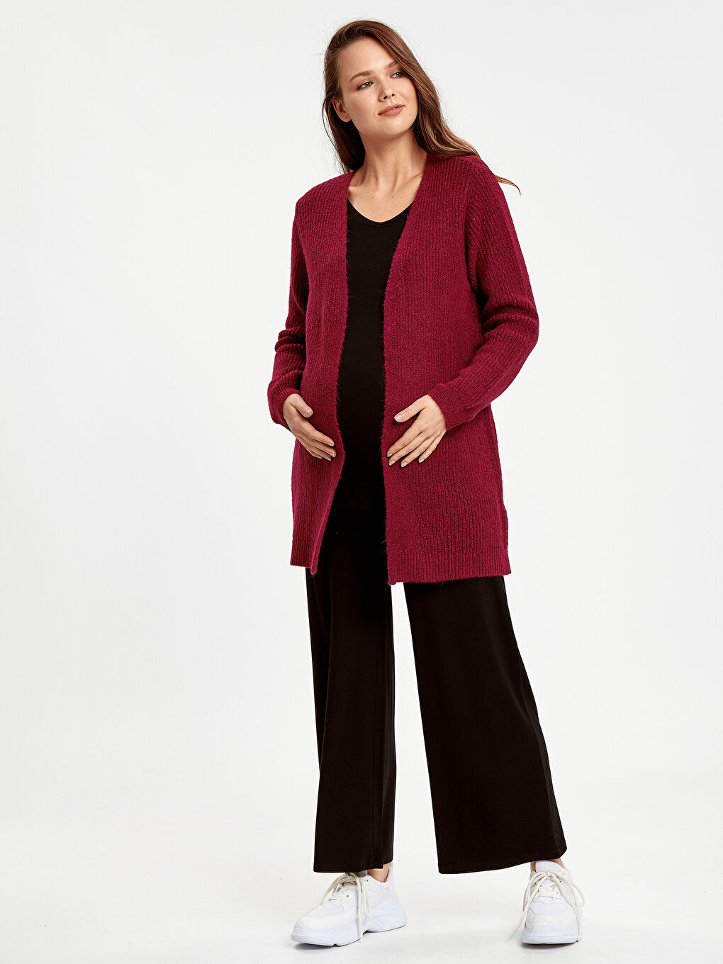 Fuşya V Yaka Standart Fit Kadın Hırka-2